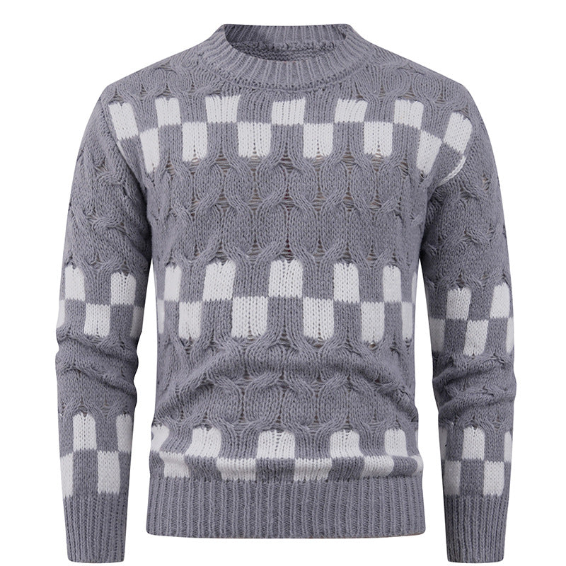 Knitted sweater for men with creative geometric patterns and a high collar Lune London