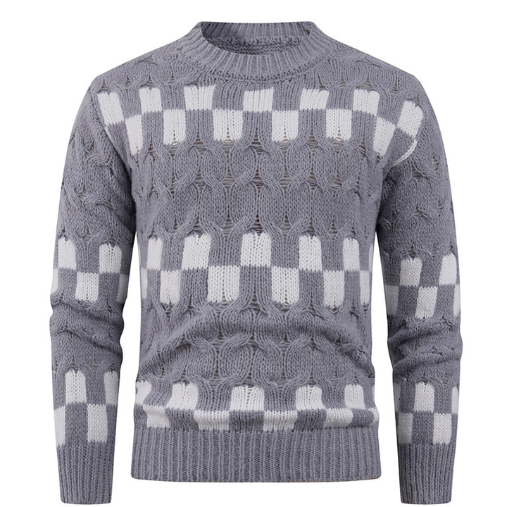 Knitted sweater for men with creative geometric patterns and a high collar Lune London