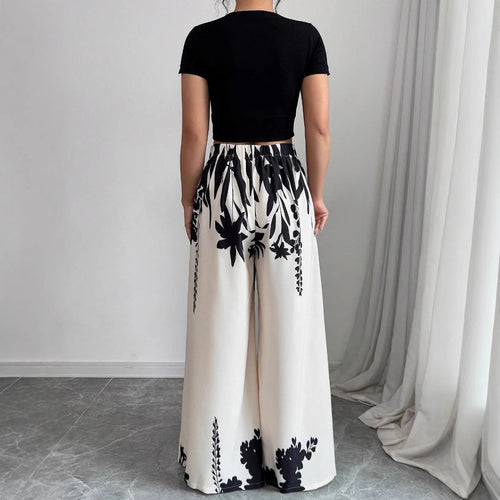 Lune London Floral Print Wide Palazzo Pants Set for Women