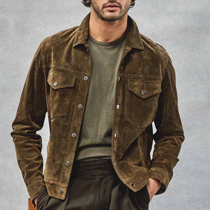 Elegant nubuck jacket for men with practical chest pockets Lune London