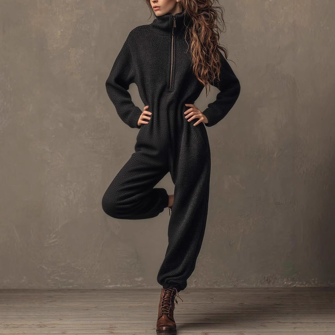 Ladies comfortable fleece jumpsuit with high collar Lune London