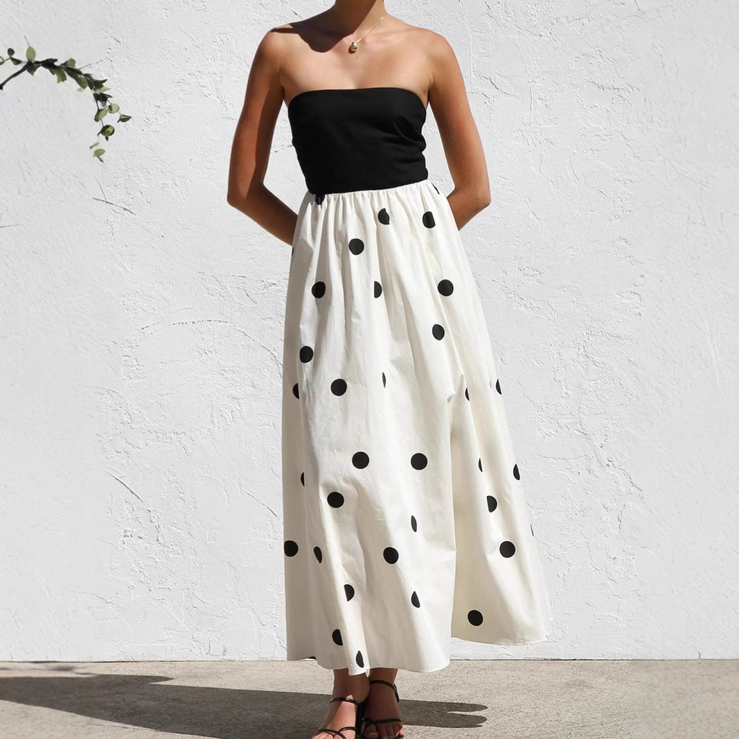 Maxi dress for women with strapless top and playful polka dot pattern Lune London