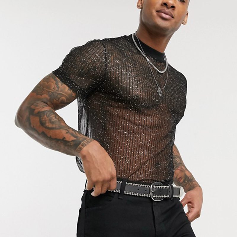 Men's High-Quality Mesh T-Shirt with Glittering Effect Lune London