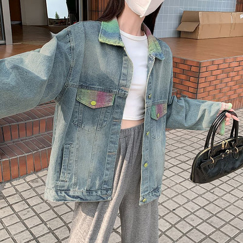 Veste en denim surdimensionnée pour femmes avec accents colorés Chic & Stil