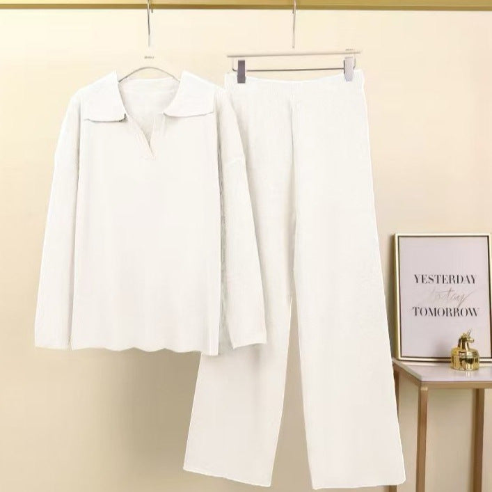Women Elegant set of casual pants and blouses with collar Lune London