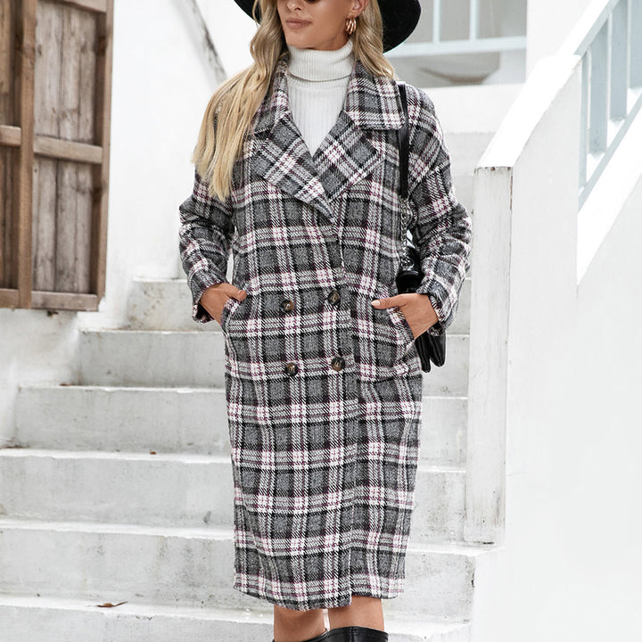 Oversized checked coat for women with elegant double-breasted design Lune London