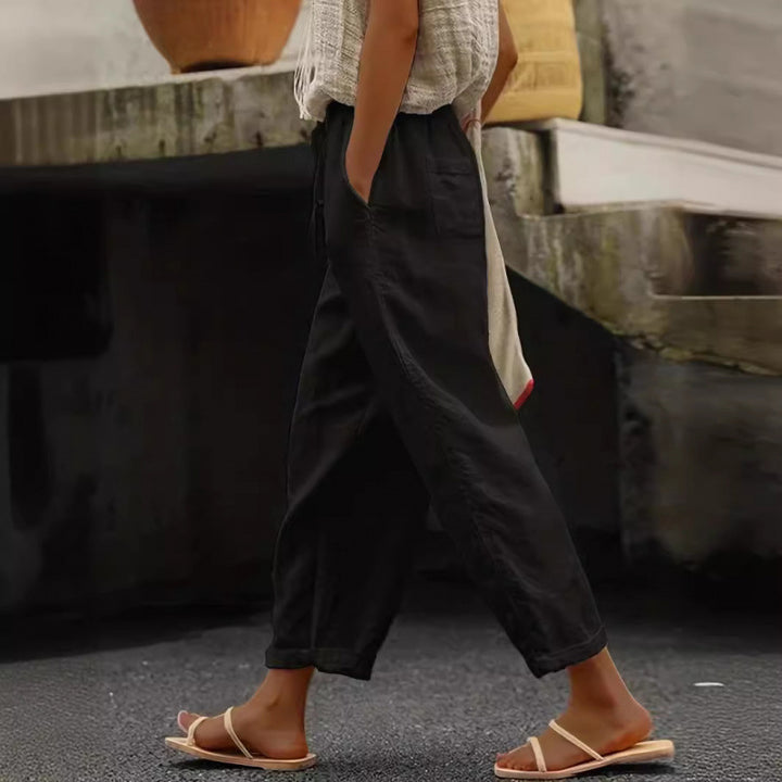 Casual linen pants for women with elastic waist and side pockets Chic und Stil