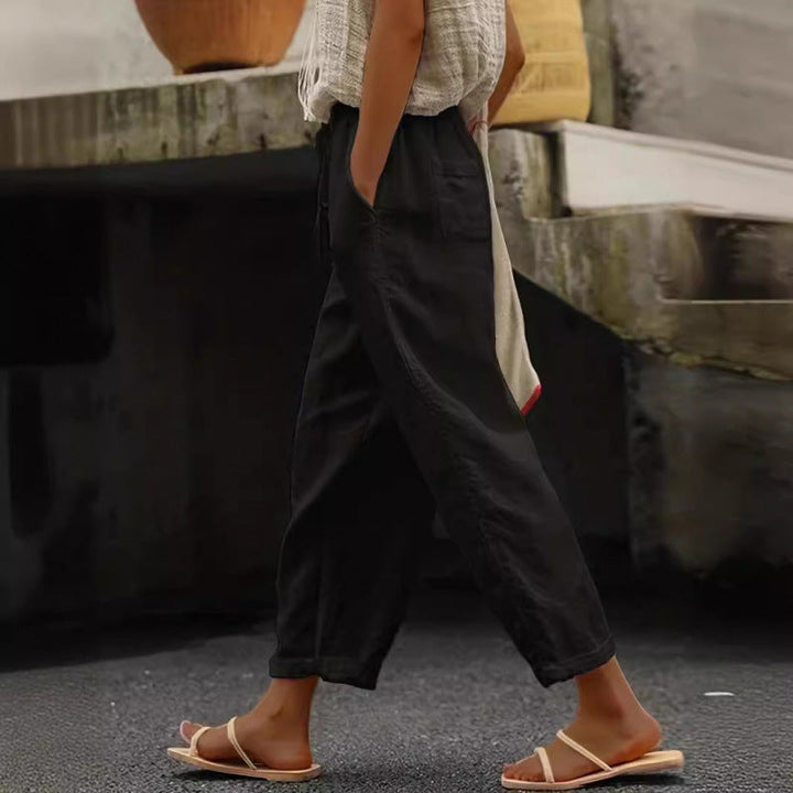 Lune London | Women Casual Linen Pants with Elastic Waistband and Side Pockets