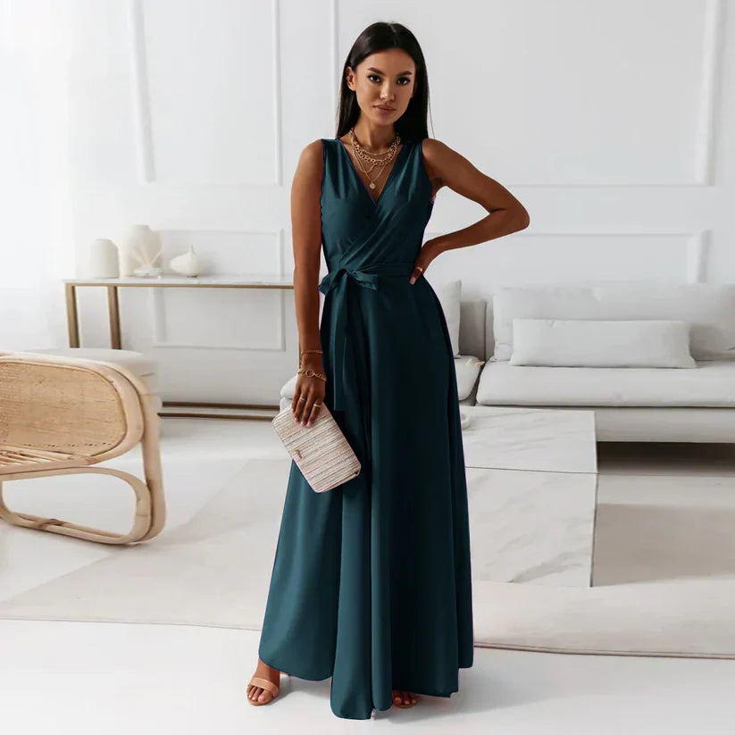 Lune London | Women Solid Color V-Neck Long Dress