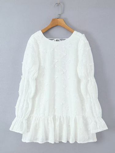 Airy tunic dress for women with floral embroidery and lace hem Lune London