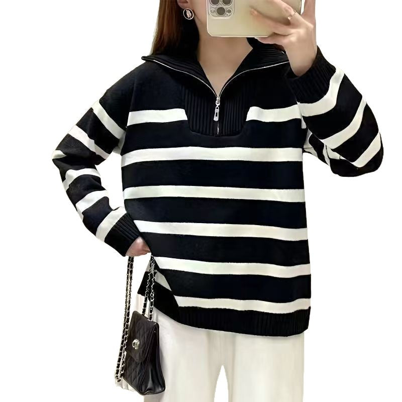 Pull en tricot décontracté pour femme avec col montant et fermeture éclair Chic & Stil