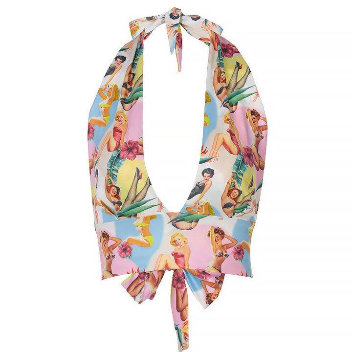 Ladies Halters Retro Printed Top Lune London