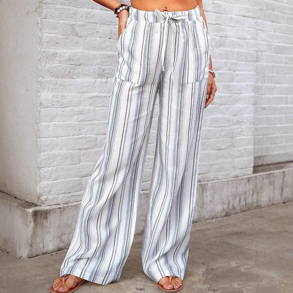 Wide linen pants for women with elastic waistband and side pockets Lune London