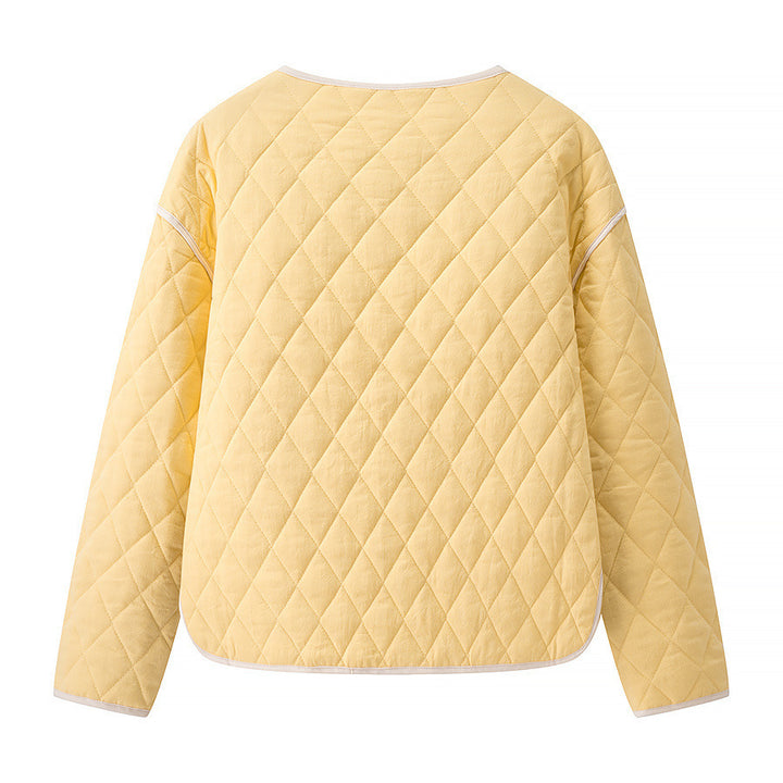 Women's quilted transition jacket with round collar and practical pockets Lune London