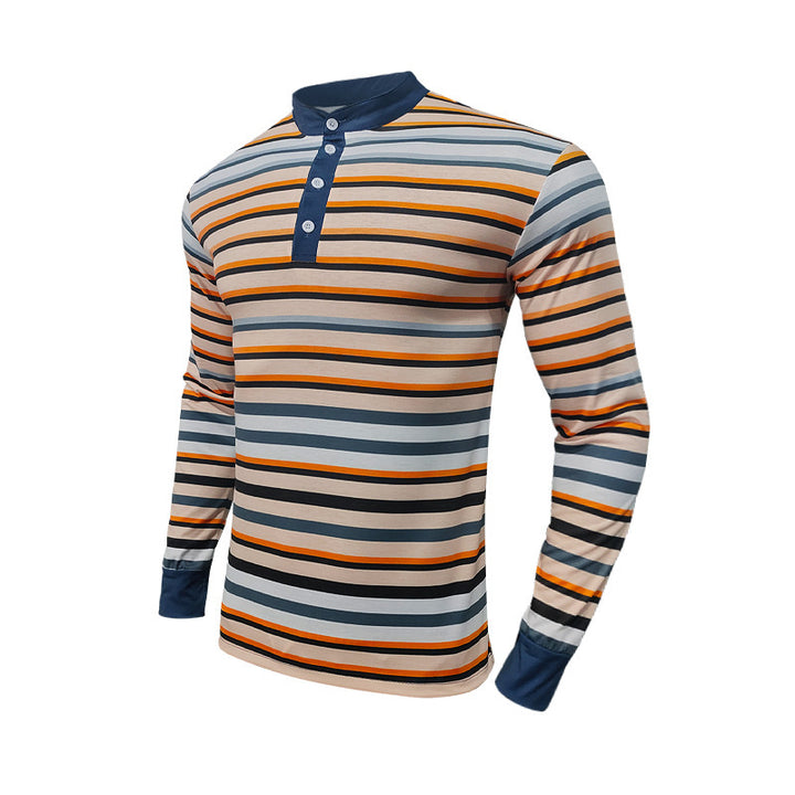 Men's long sleeve Henley shirt with a modern striped design and handy buttons Lune London