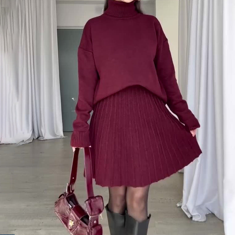 Knit dress for women with turtleneck and ribbed details Lune London