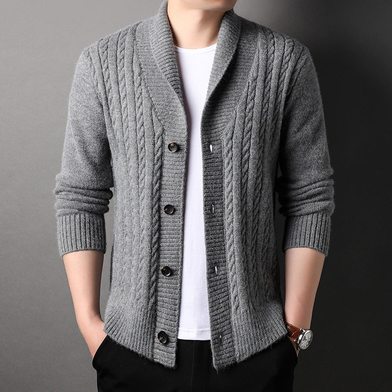 Men's knitted jacket with structured design and chic elegant collar