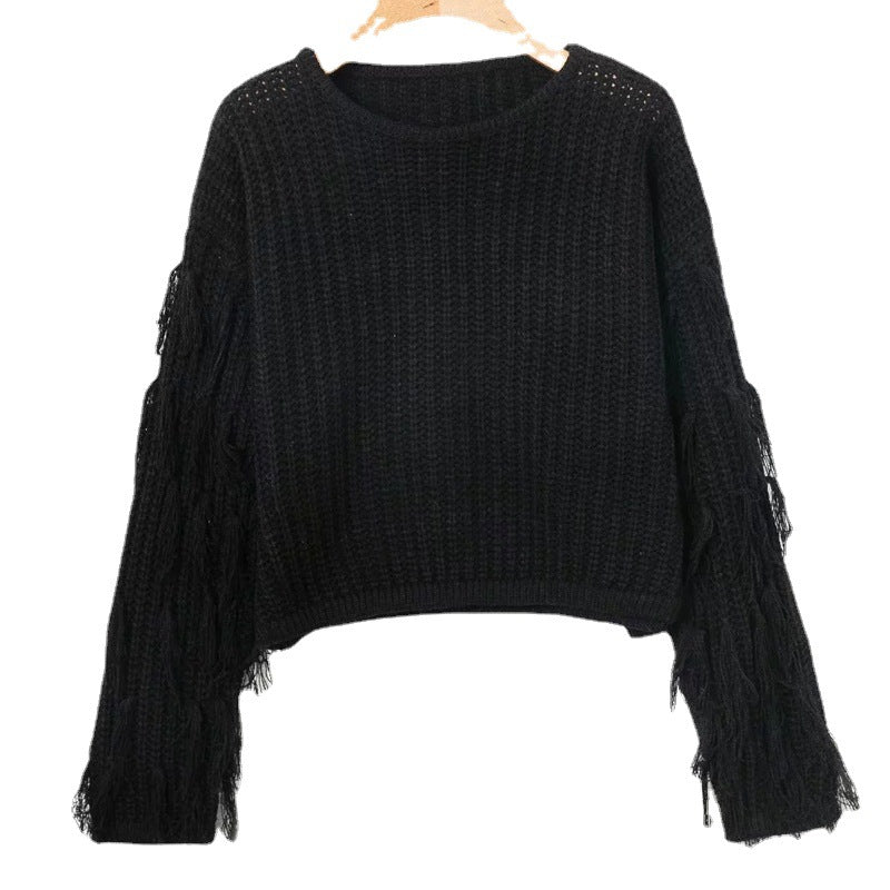 women's sweater with textured fringe sleeves Lune London
