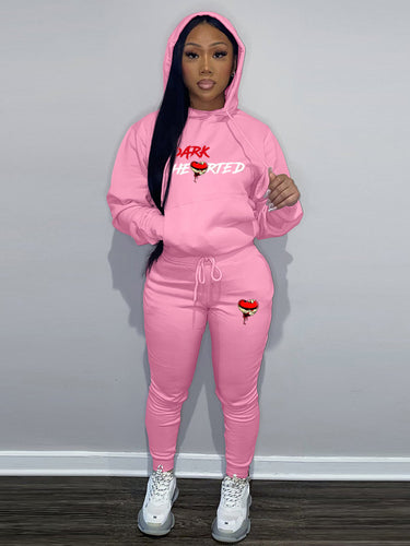 Ladies Hoodie and Jogging Pants Set with Creative Heart Pattern Lune London