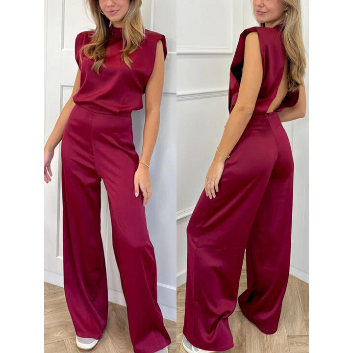 Ladies elegant jumpsuit with straight legs and high collar Lune London