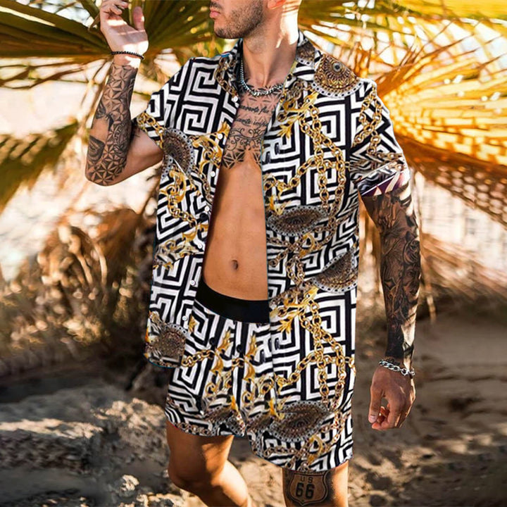 Short sleeve shirt for men with an elaborate baroque design and breathable fabric Lune London
