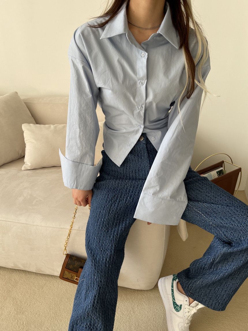 Ladies Elegant cotton blouse with asymmetrical cut and long sleeves Lune London