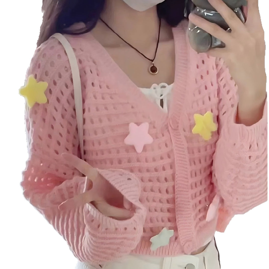 Casual knit sweater for women with colorful appliqués Lune London