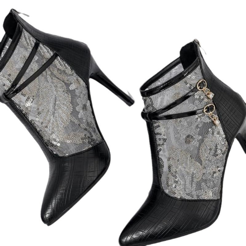 Elegant ankle boots for ladies with a transparent upper material and sparkling applications Lune London