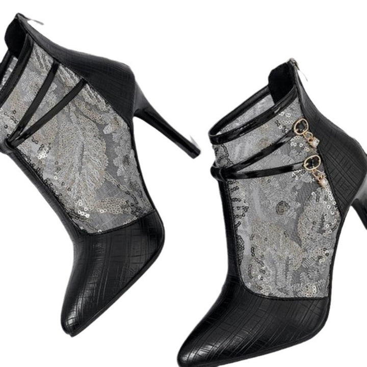 Elegant ankle boots for ladies with a transparent upper material and sparkling applications Lune London