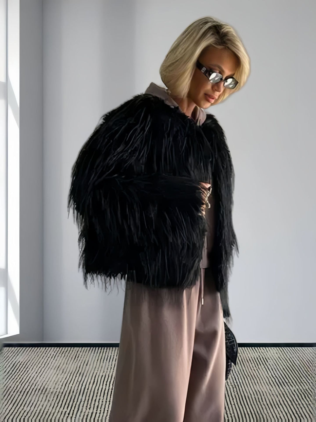 Ladies Chic and Stylish Oversized Sleeve Faux Fur Jacket