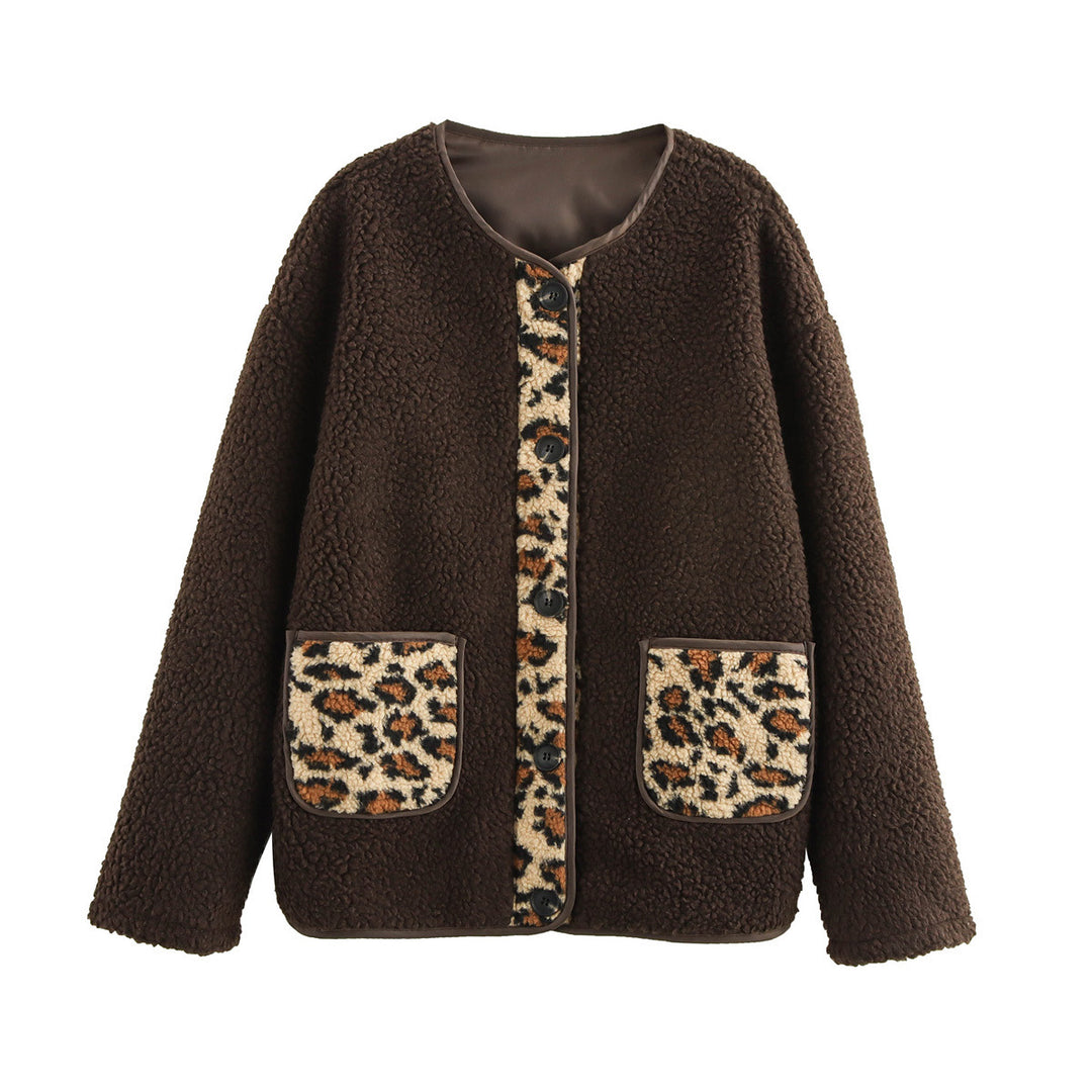 Teddy fleece jacket for women with animal pattern and practical patch pockets Lune London