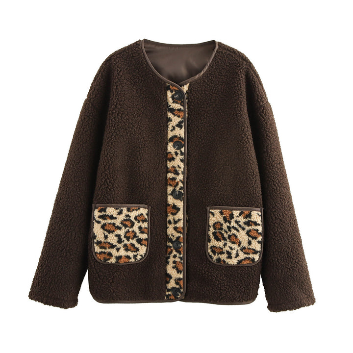 Teddy fleece jacket for women with animal pattern and practical patch pockets Lune London