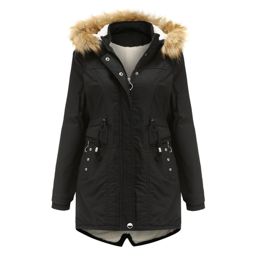 Ladies modern parka with removable faux fur collar and side pockets Chic and Style