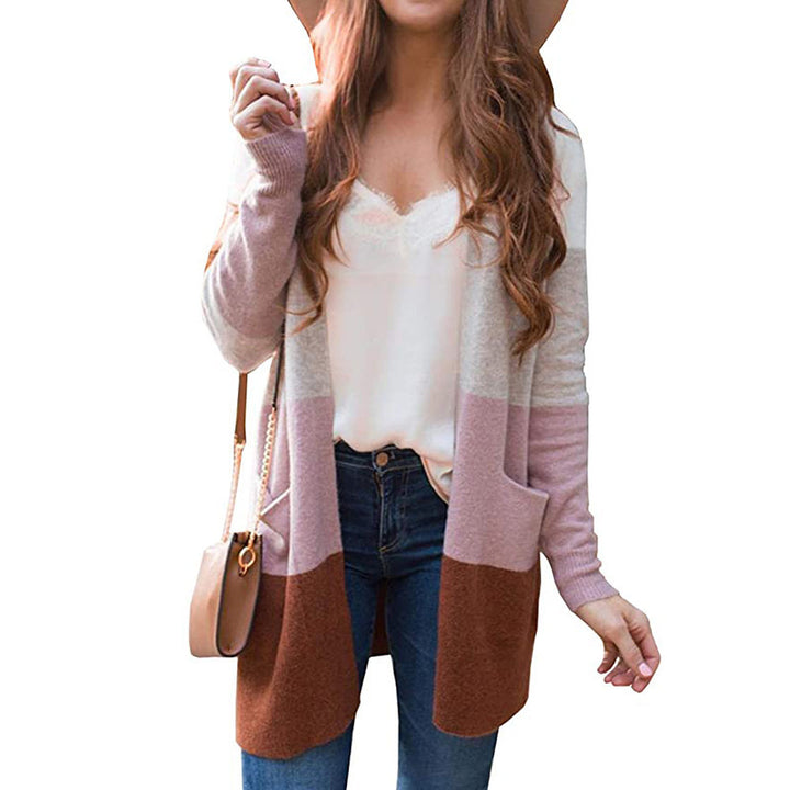 Women's knit jacket with colorblock design and practical pockets Lune London