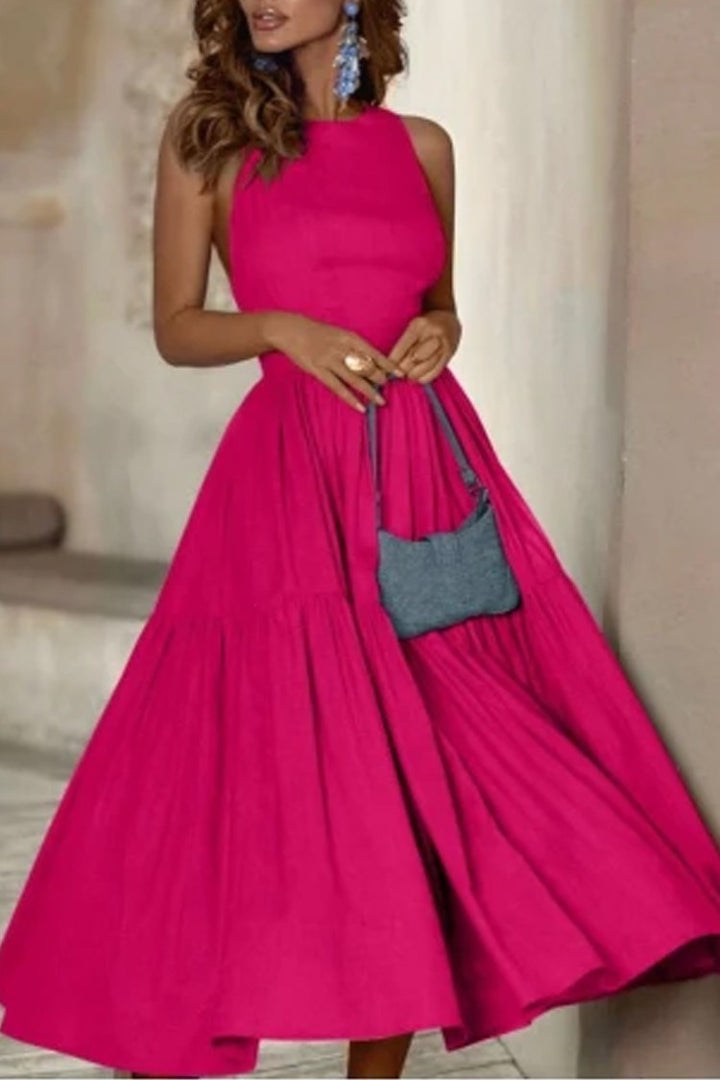 Ladies Elegant Long Sleeve Dress with Long Skirt and Refined Pleats Lune London