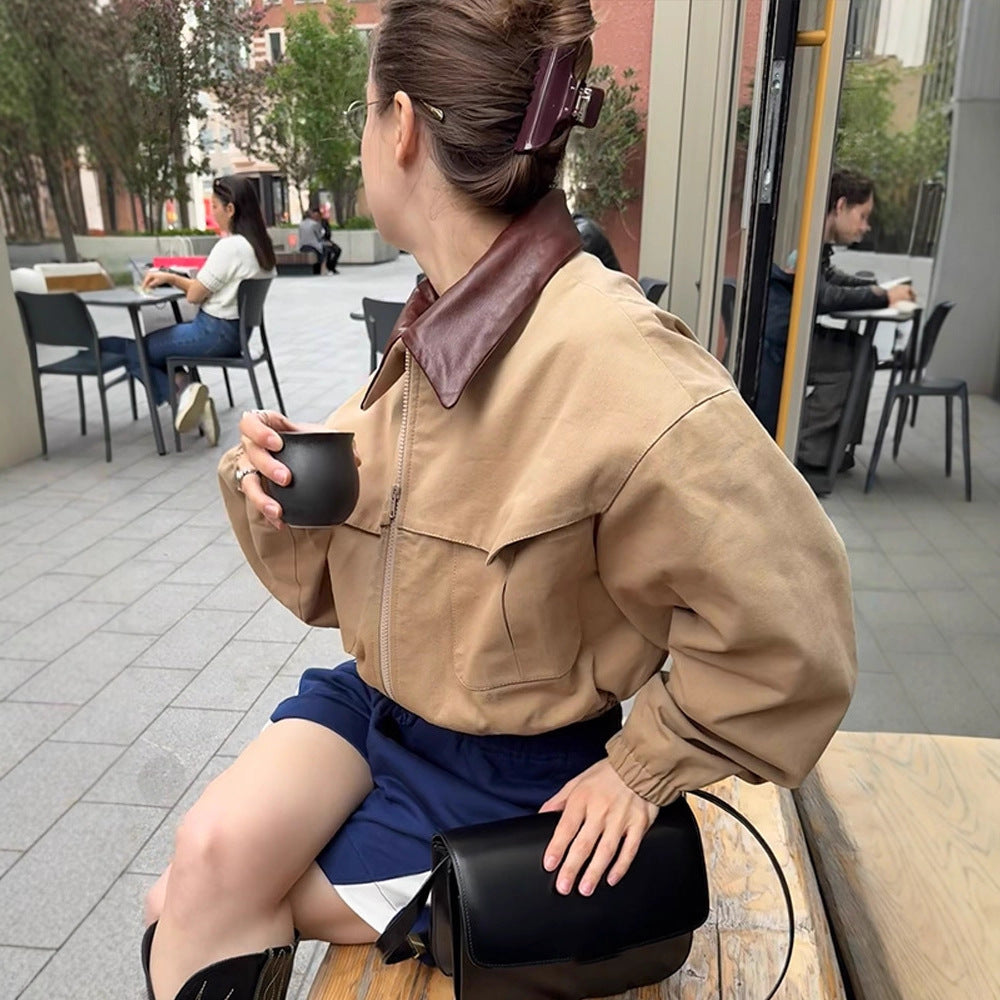 Casual cropped jacket for women with high collar and voluminous sleeves Lune London