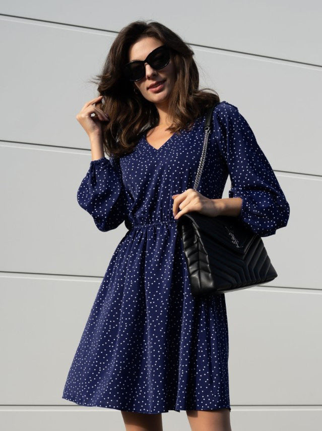 Casual dress for women with V-neck and puff sleeves Lune London