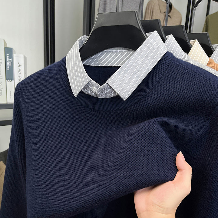 Knit sweater for women with integrated shirt collar Lune London