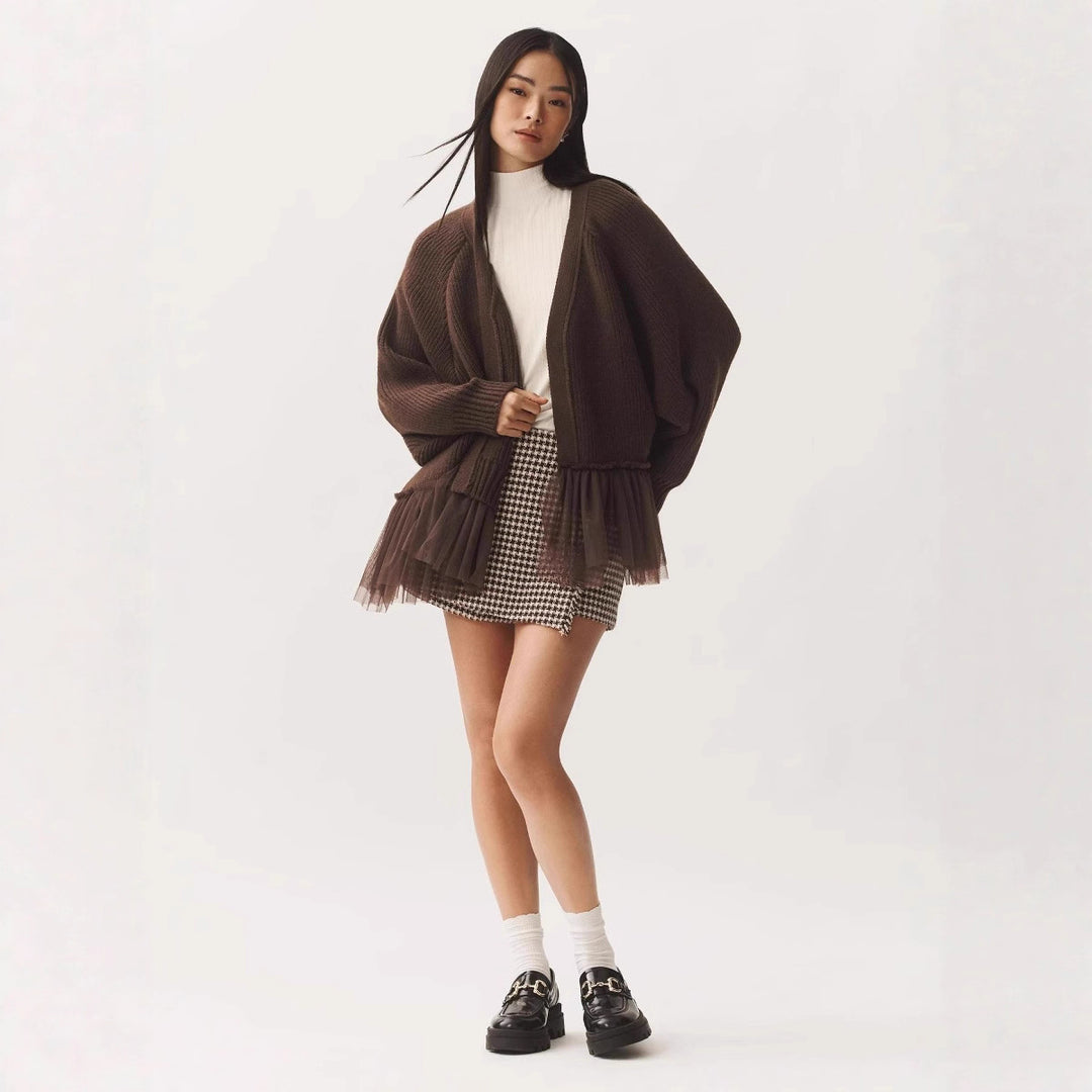 Casual knitted sweater for women with tulle hem Lune London
