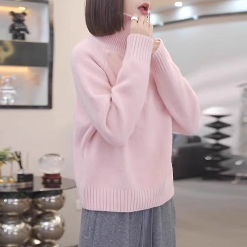Knit sweater for women with high collar and practical zipper Lune London