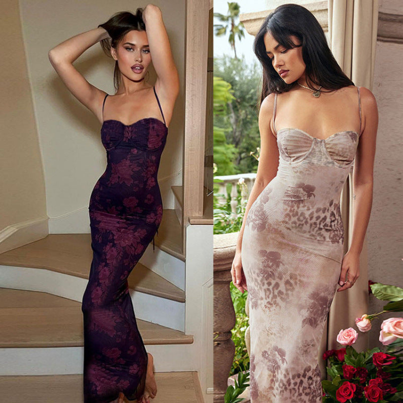 Chic Floral Printed Bodycon Maxi Dress Women