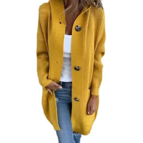 Women's knitted coat with hood and button placket Lune London