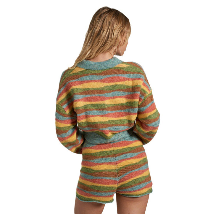 Cropped sweater for women with V-neck and colorful striped pattern Lune London