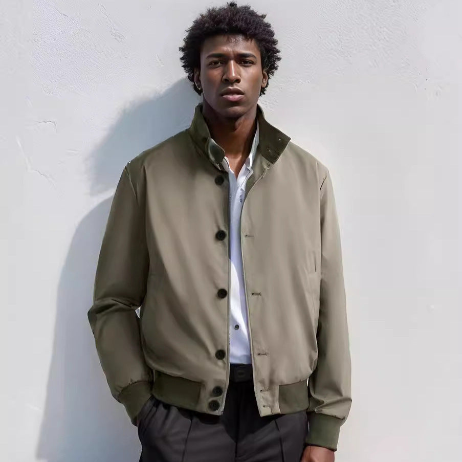 Trendy transitional jacket for men with multifunctional pockets and a high collar Lune London