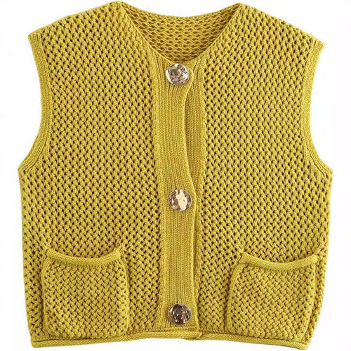Ladies knitted vest with decorative buttons and pockets Lune London