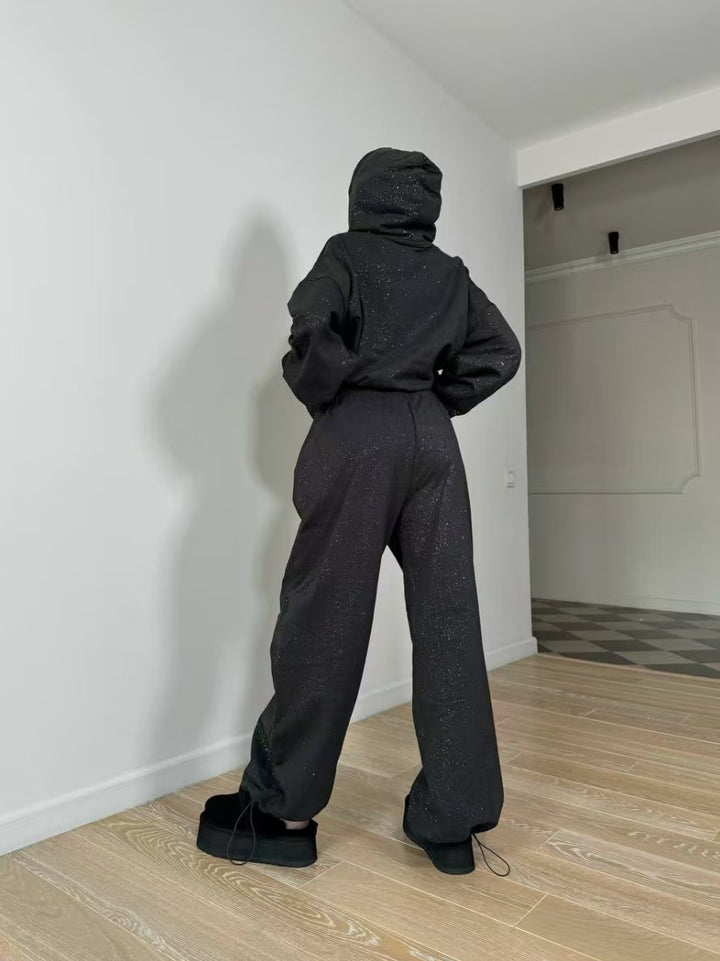 Women Urban Oversized Sweatshirt Set with Shiny Chic Accents and Style