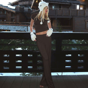 Lune London long sleeve crop top and long pants set for women