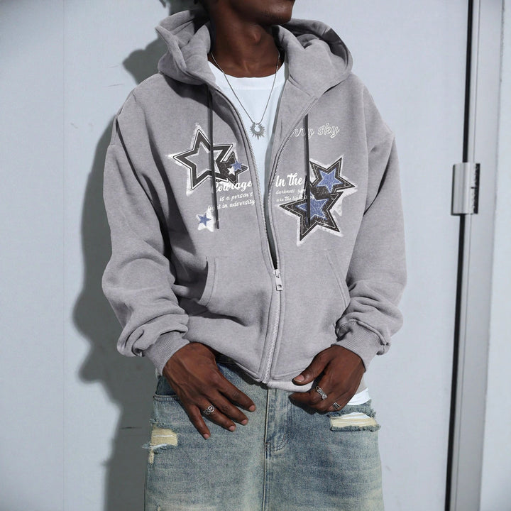Men's hooded jacket with practical zipper and stylish star pattern Lune London