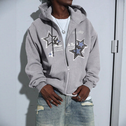 Men's hooded jacket with practical zipper and stylish star pattern Lune London