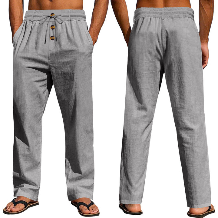 Comfortable and airy linen pants for men with elastic waistband and practical pockets Lune London